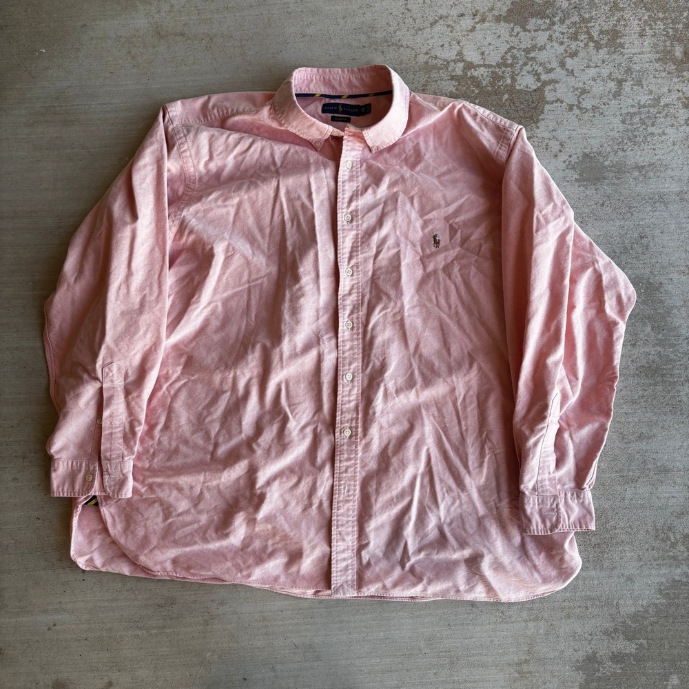 Ralph Lauren Mens 3XB Big Pink Long Sleeve Button Down Shirt Classic Fit